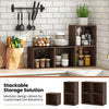 Cube storage organizer in rustic brown, featuring a modular design for customizable combinations and stackable storage.