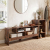Cube TV stand in rustic brown with open storage shelves, designed for TVs up to 55 inches, perfect for media.