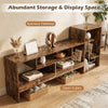 Cube TV stand in rustic brown with spacious tabletop and open storage shelves for TVs up to 55 inches, ideal for media.