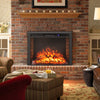 Curved recessed electric fireplace insert with adjustable flame colors, remote control, and overheat protection for.