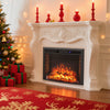 Curved recessed electric fireplace insert with remote control, adjustable flames, and overheat protection for cozy.