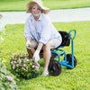 Cushioned Rolling Garden Cart Scooter with Storage Basket and Tool Pouch-Blue - Gallery View 1 of 10
