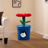 Flower-shaped padded perch cat tree in red and blue, featuring a cozy condo for indoor cats and removable cushion.
