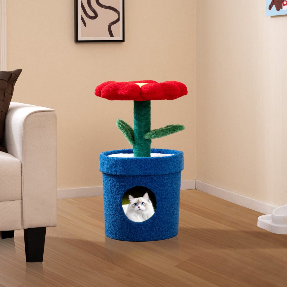 Cute Cat Tree with Flower Padded Perch for Indoor Cats-Red - Gallery View 1 of 10