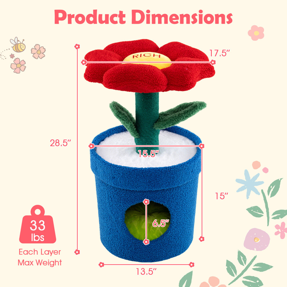 Dimensions of the Cute Cat Tree with Flower Padded Perch, featuring a cozy condo and soft flower perch for indoor cats.