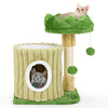 Cat tree featuring a plush condo and padded top perch, designed for jumping, scratching, and cozy lounging.