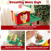 Two gift box-shaped cat condos in a colorful Christmas cat tree, providing cozy retreats for indoor cats.