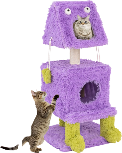 Costway Monster-Themed Cat Tower 2 Condos Purple 39286457 New