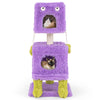 Cute monster-themed cat tower in purple with two cozy condos and a sisal scratching post for playful kittens.