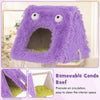 Purple monster-themed cat condo with removable roof, ultra-soft plush fabric, and breathable interior for cozy retreats.