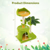 Dimensions of the Cute Palm Cat Tree in green, featuring a cat condo, scratching posts, and ear-shaped perch.