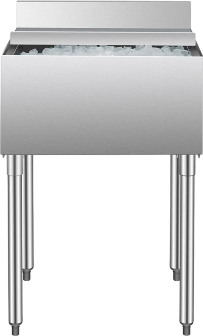 Vevor Commercial Underbar Ice Bin 16.1 Gal Stainless Steel with Sliding Lid and Bottle Holders New