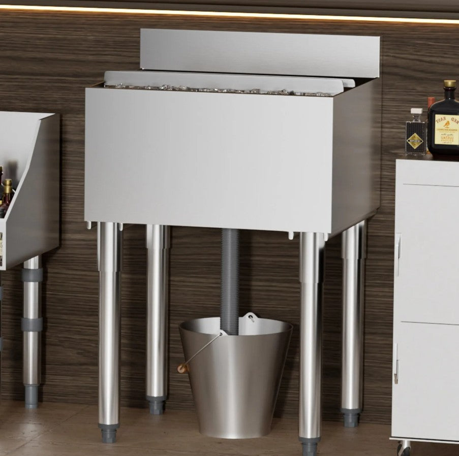 Vevor Commercial Underbar Ice Bin 16.1 Gal Stainless Steel with Sliding Lid and Bottle Holders New
