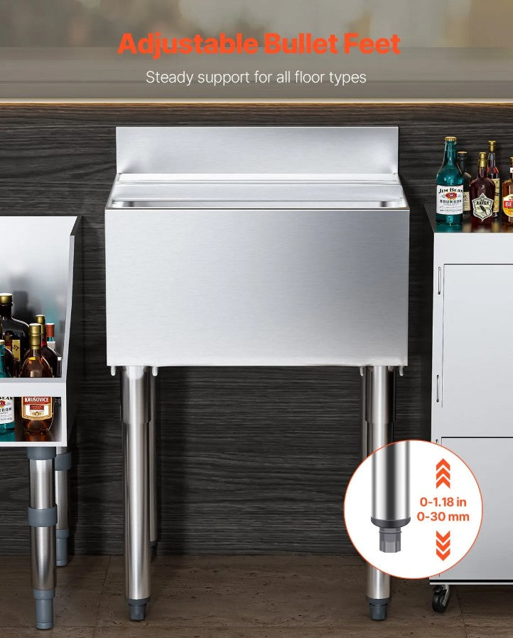 Vevor Commercial Underbar Ice Bin 16.1 Gal Stainless Steel with Sliding Lid and Bottle Holders New