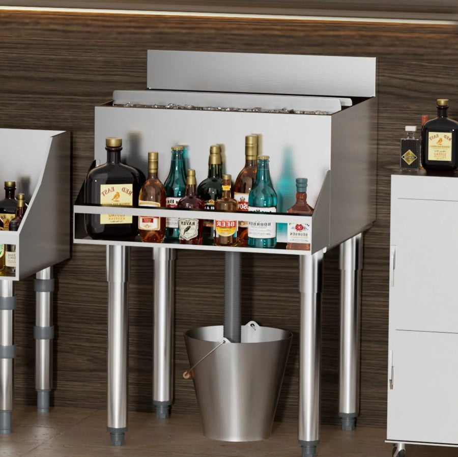 Vevor Commercial Underbar Ice Bin 16.3 Gal Stainless Steel with Sliding Lid and Bottle Holders New