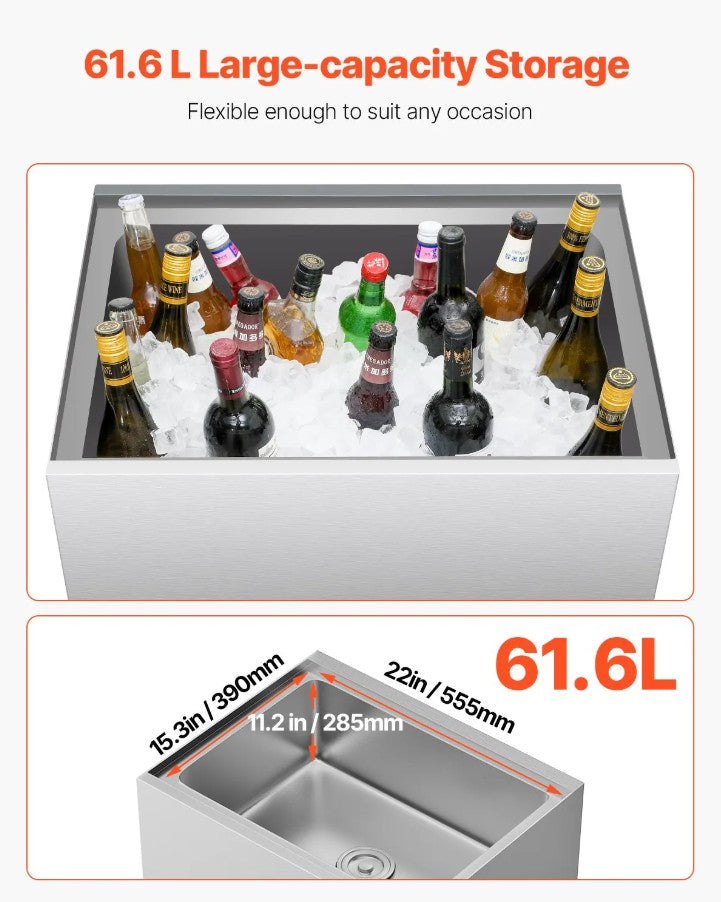 Vevor Commercial Rolling Ice Bin 16.3 Gal with Bottom Storage Shelf New