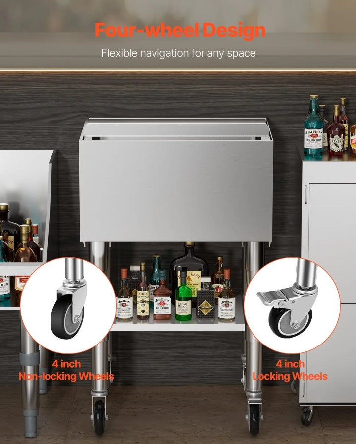 Vevor Commercial Rolling Ice Bin 16.3 Gal with Bottom Storage Shelf New