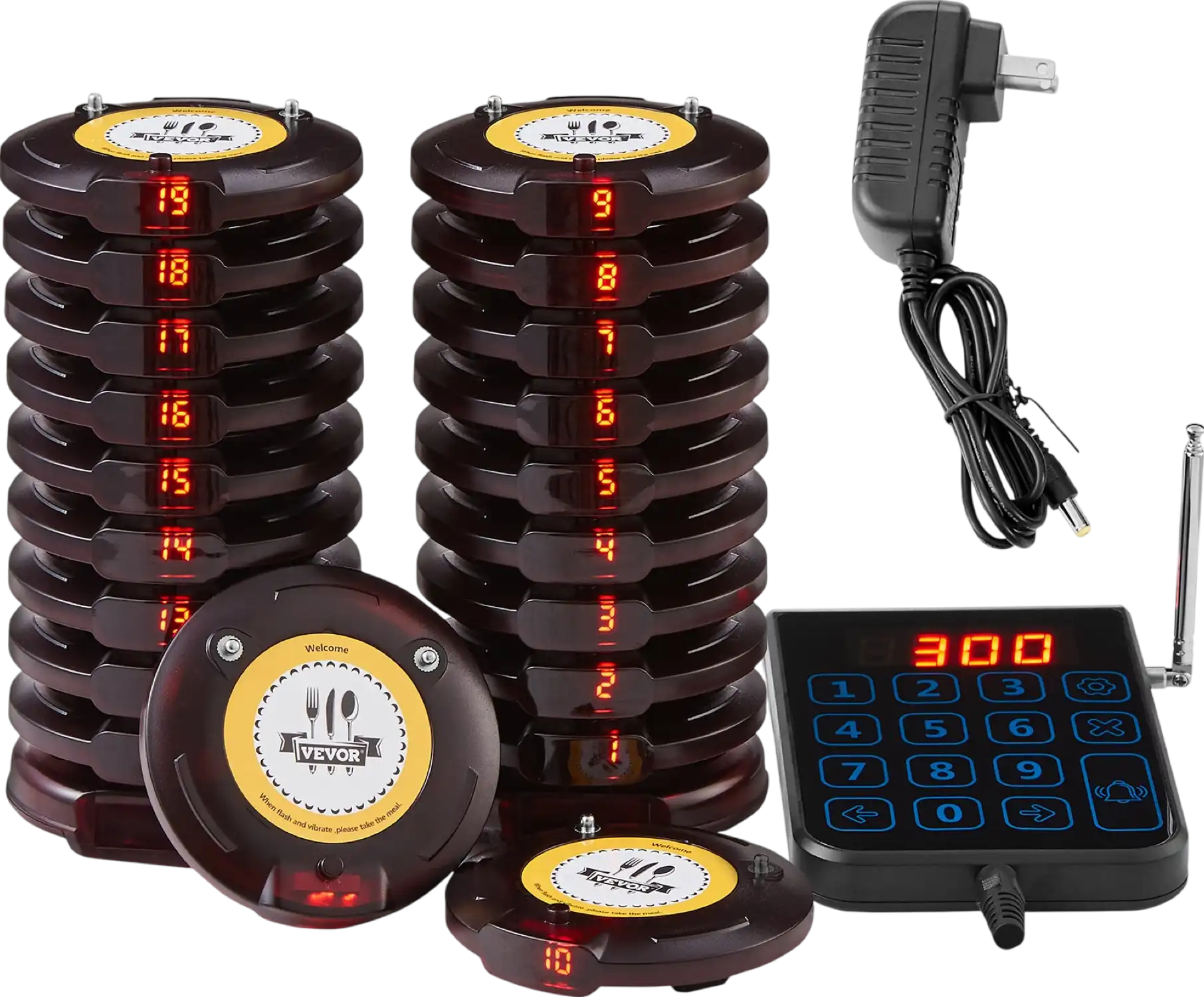 Vevor Restaurant Pager System Wireless 1640' Range 20 Beepers with Flashing Vibration or Buzzer New