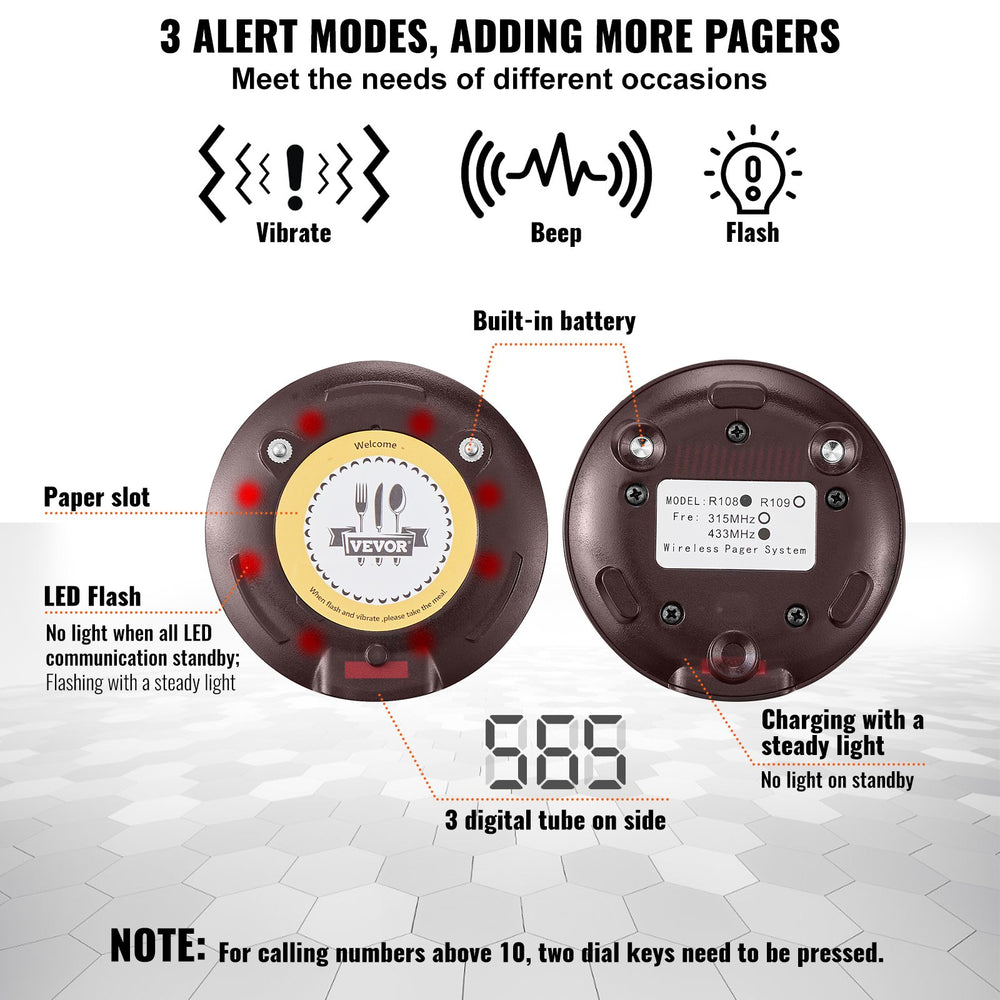 Vevor Restaurant Pager System Wireless 1640' Range 20 Beepers with Flashing Vibration or Buzzer New