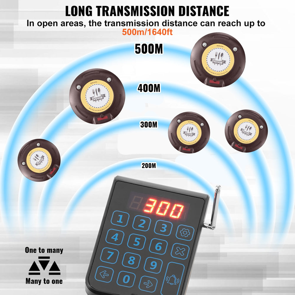 Vevor Restaurant Pager System Wireless 1640' Range 20 Beepers with Flashing Vibration or Buzzer New