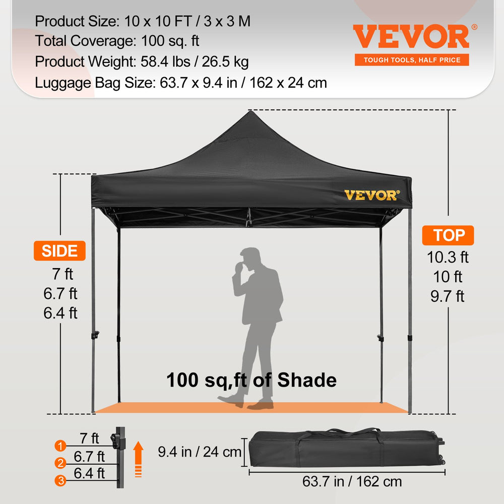 Vevor Pop Up Canopy Tent 10' x 10' Waterproof with Removable Sidewalls UV-Resistant Outdoor New