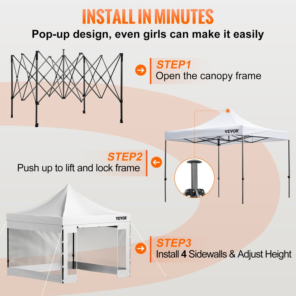 Vevor Pop Up Canopy Tent 10' x 10' Waterproof with Removable Sidewalls UV-Resistant Outdoor New