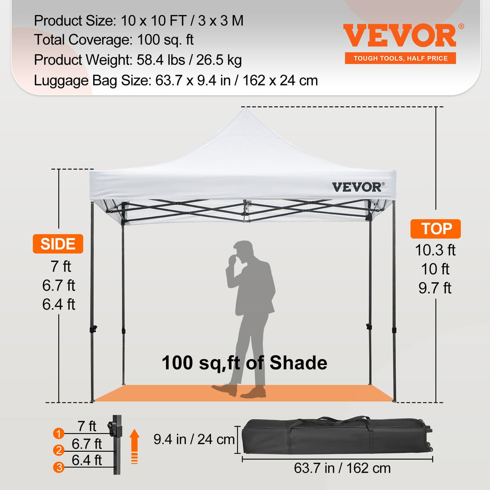 Vevor Pop Up Canopy Tent 10' x 10' Waterproof with Removable Sidewalls UV-Resistant Outdoor New