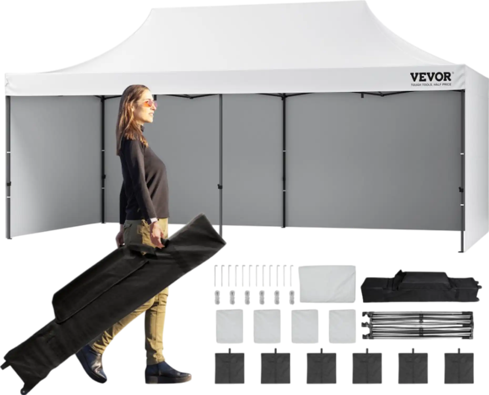 Vevor Pop-Up Canopy Gazebo Tent 10' x 20' Removable Sidewall with Bag UV Resistant Waterproof White New