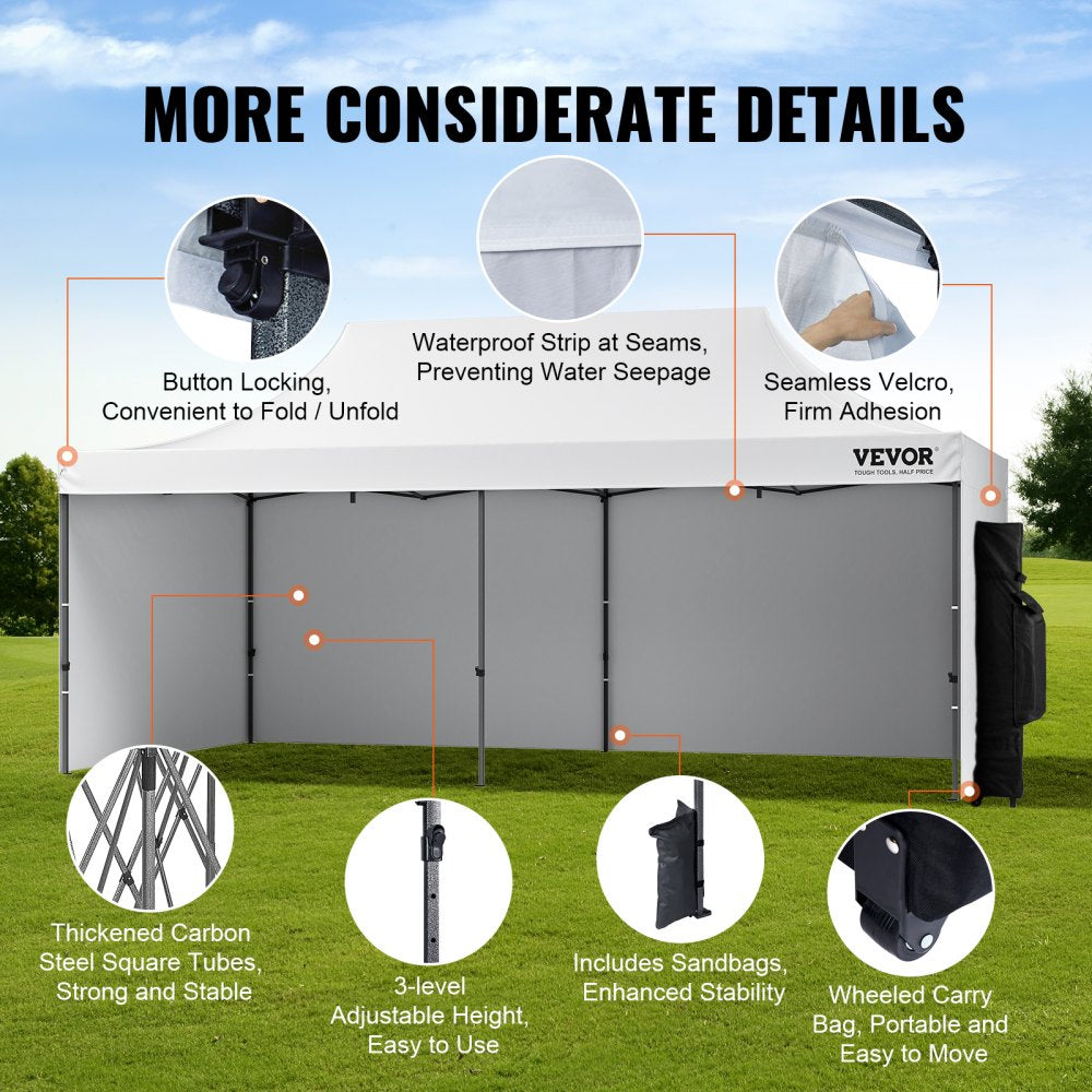 Vevor Pop-Up Canopy Gazebo Tent 10' x 20' Removable Sidewall with Bag UV Resistant Waterproof White New
