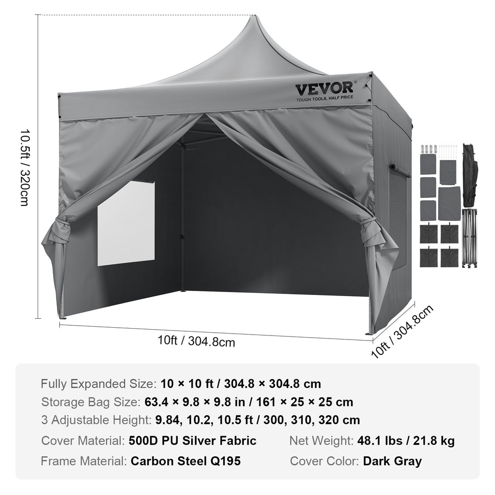 Vevor Pop-Up Canopy Gazebo Tent 10' x 10' Removable Sidewall with Bag UV Resistant Waterproof New