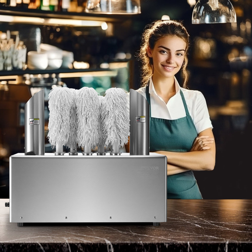 Vevor Wine Glass Polisher 8-Brush Electric 660 Glasses/Hr Stainless Steel with Hot Air Drying New