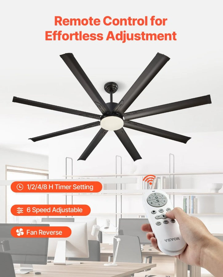 Vevor Ceiling Fan 72" with Light Remote 8-Blade DC Motor Reversible Indoor/Outdoor New