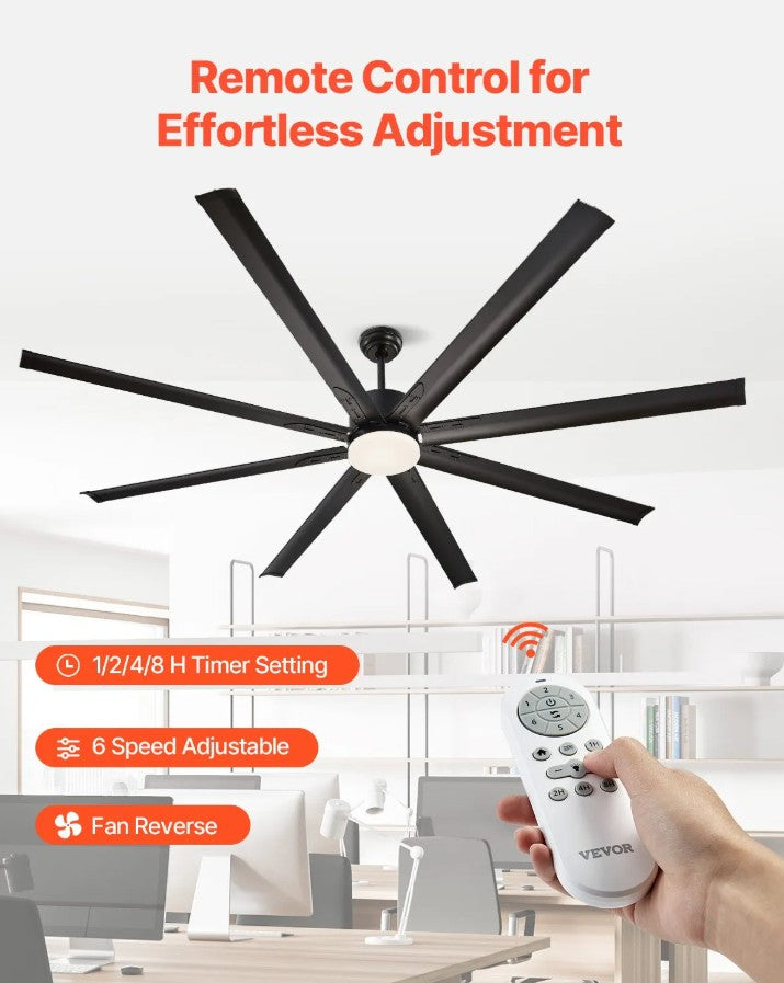 Vevor Ceiling Fan 84" with LED Light 6-Speed Remote Reversible DC Motor Indoor/Outdoor New