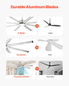Vevor Ceiling Fan 84" 8 Blade with 3 Color LED Light 6-Speed Remote Control Flush Mount New
