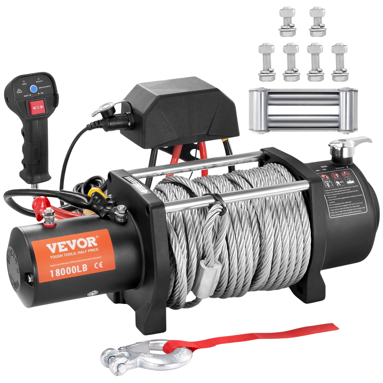 Vevor SEC16800T Electric Winch 12V 18000 lbs Load Capacity 7/16