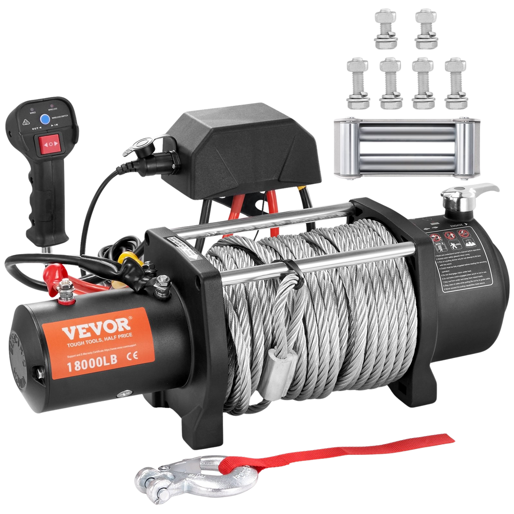 Vevor SEC16800T Electric Winch 12V 18000 lbs Load Capacity 7/16" x 85' Steel Rope With Wireless Remote And 4-Way Fairlead New