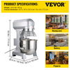 Vevor Food Mixer 20 Qt Commercial 750W with Stainless Steel Bowl and 3 Adjustable Speeds New