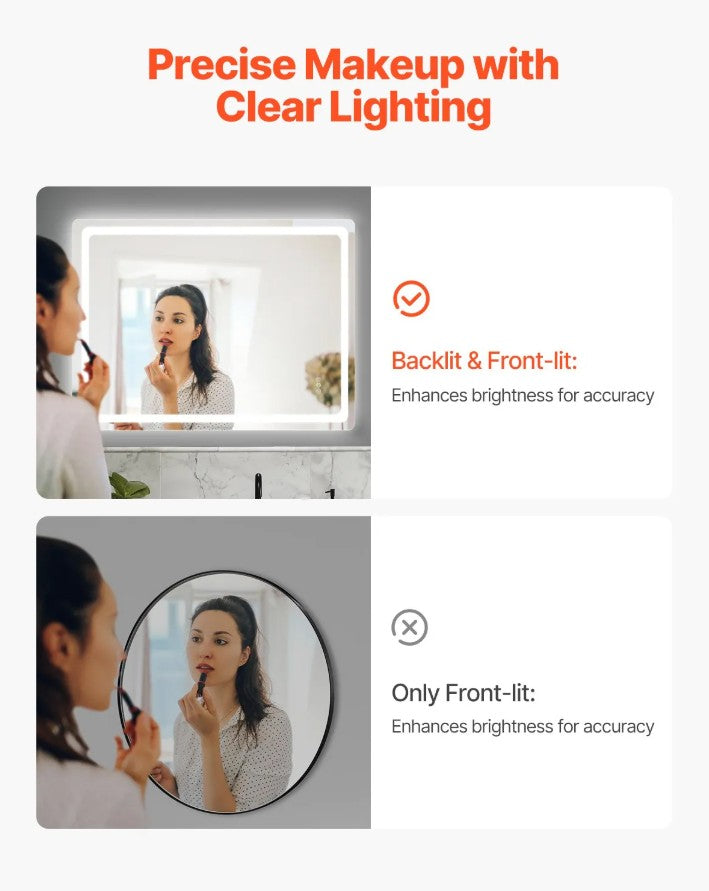 Vevor LED Bathroom Mirror 36" x 48" Anti-Fog and Dimmable Lighting New