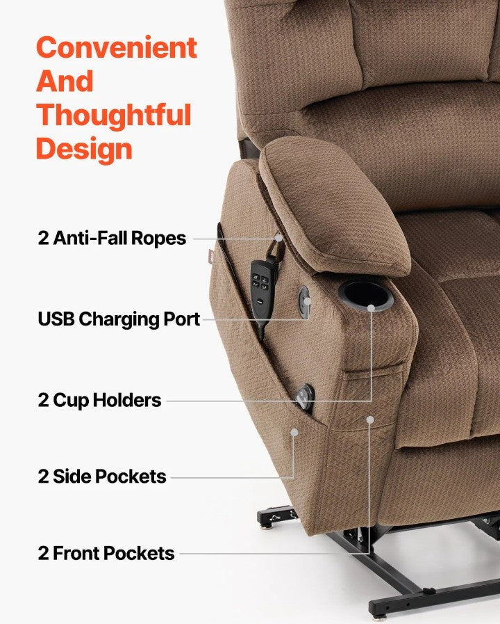 Vevor Power Lift Recliner Chair Dual Motor with Heat and Massage Suitable For 6'2" New