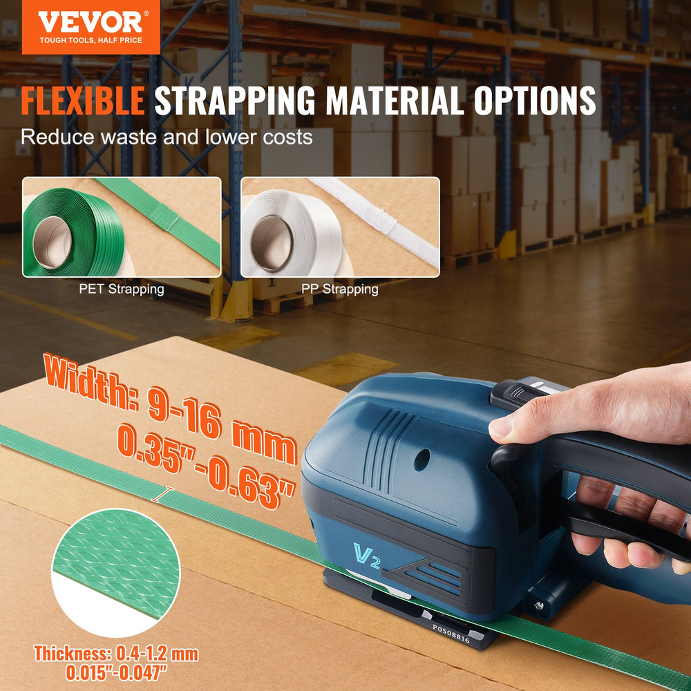 Vevor Strapping Machine Automatic Electric Tool for 0.35"-0.63" PP/PET Straps with Dual 4000mAh Batteries New