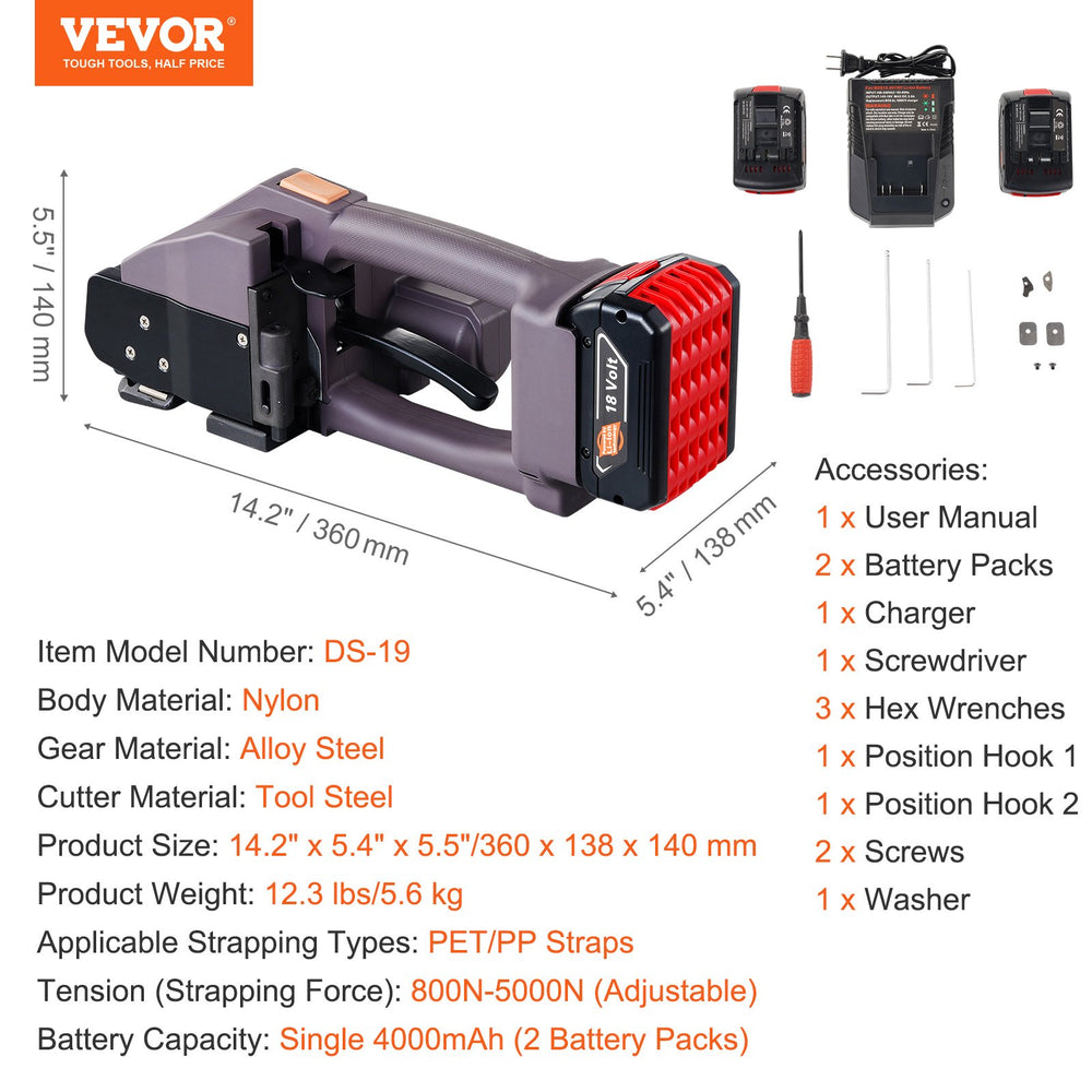 Vevor Strapping Machine Automatic Electric Tool for 0.39"-0.75" PP/PET Straps with Dual 4000mAh Batteries New