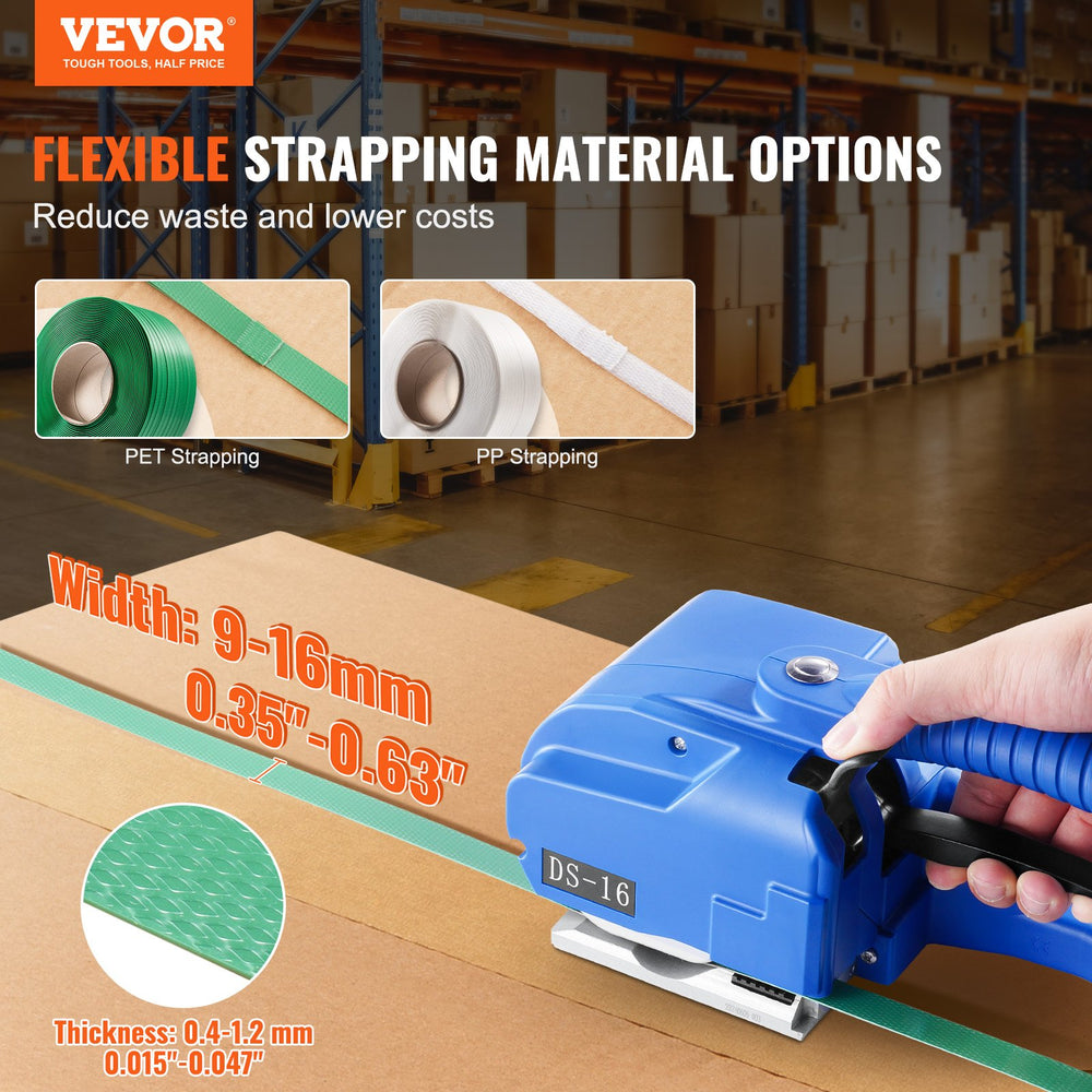 Vevor Strapping Machine Automatic Electric Tool for 0.35"-0.63" PP/PET Straps with Dual 5000mAh Batteries New