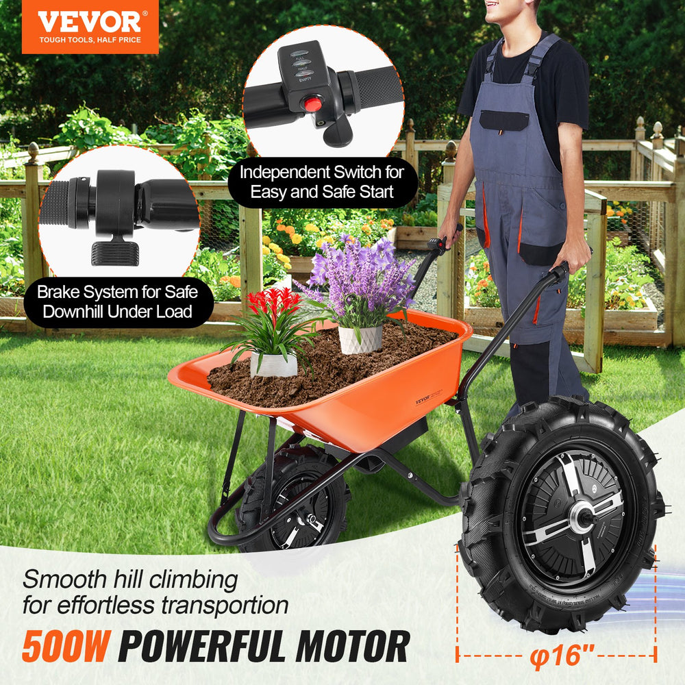 Vevor Electric Wheelbarrow Cart 4 Cu. Ft. 500W Single Wheel 330 Lbs Capacity New