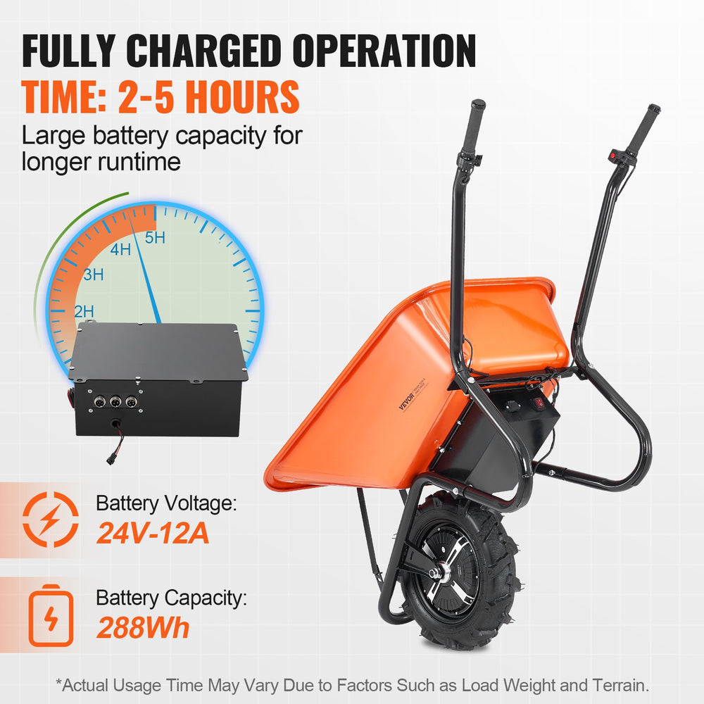 Vevor Electric Wheelbarrow Cart 4 Cu. Ft. 500W Single Wheel 330 Lbs Capacity New
