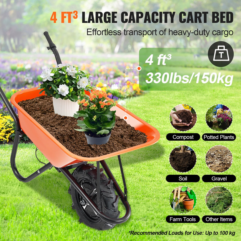 Vevor Electric Wheelbarrow Cart 4 Cu. Ft. 500W Single Wheel 330 Lbs Capacity New