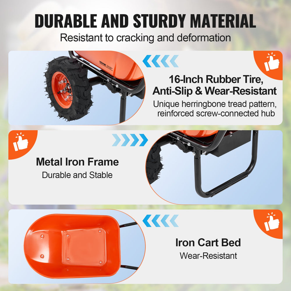 Vevor Electric Wheelbarrow Cart 4.5 Cu. Ft. 500W Dual Wheel 573 lbs Capacity New