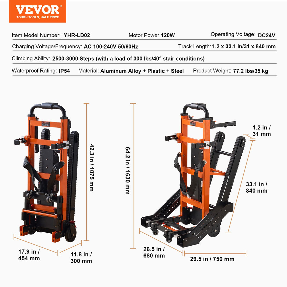 Vevor Electric Stair Climbing Hand Truck 450 Lbs. Capacity Battery-Powered Trolley for Wheelchairs New