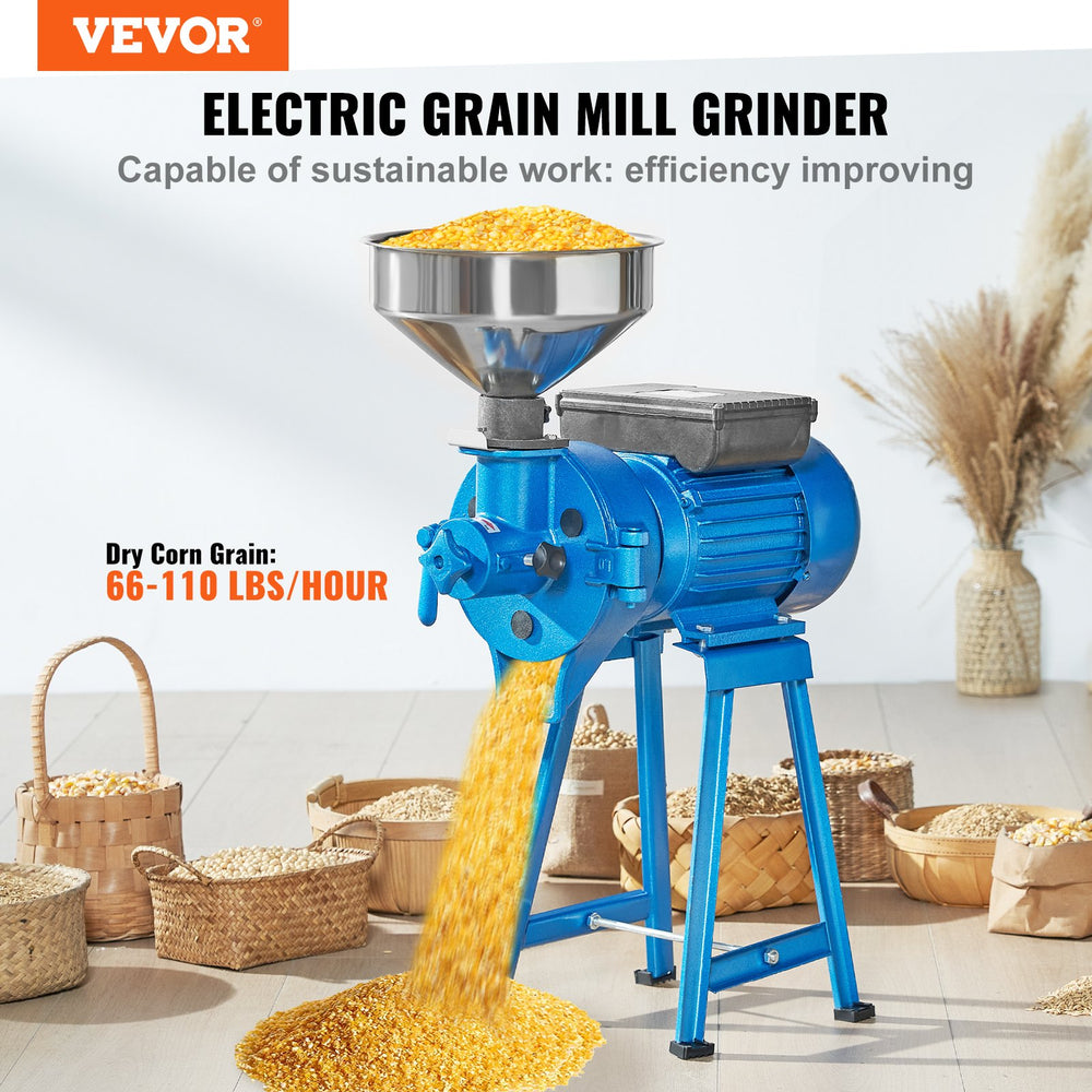 Vevor Grain Mill Electric 1500W 110V Grinder with Funnel Dry and Wet Grinder Adjustable Thickness New