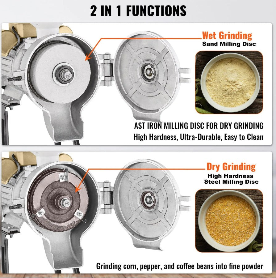 Vevor Electric Grain Grinder 3000W Wet and Dry Mill for Corn Wheat and Flour New