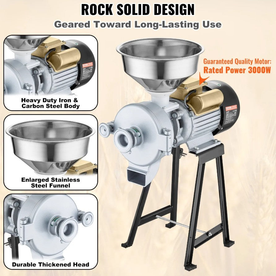 Vevor Electric Grain Grinder 3000W Wet and Dry Mill for Corn Wheat and Flour New